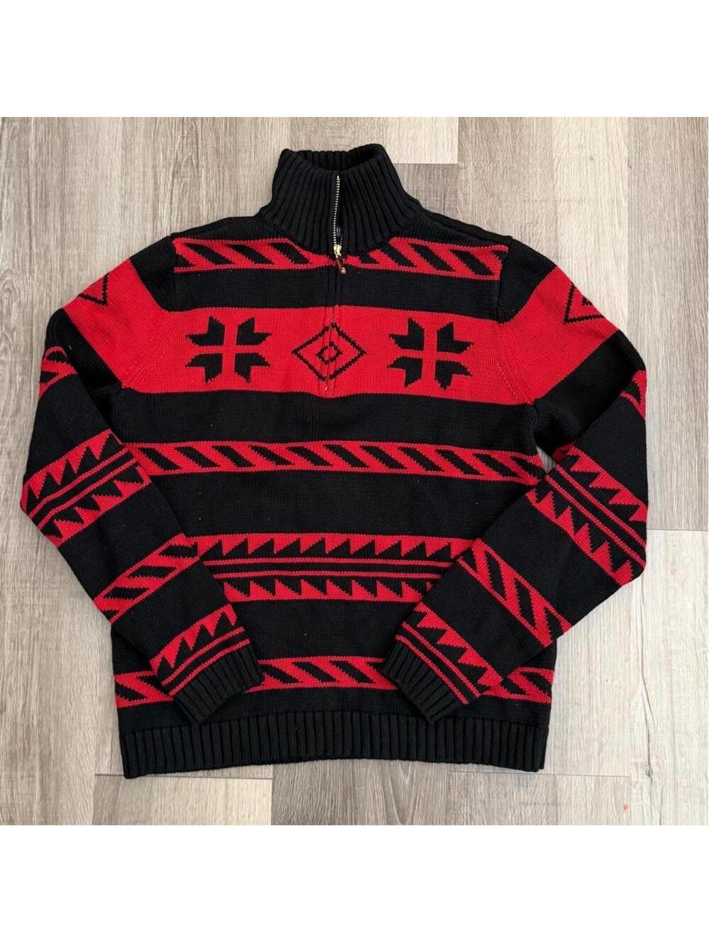 Chaps by Ralph Lauren  red/black Aztec sweater Size M #aztec #knitwear